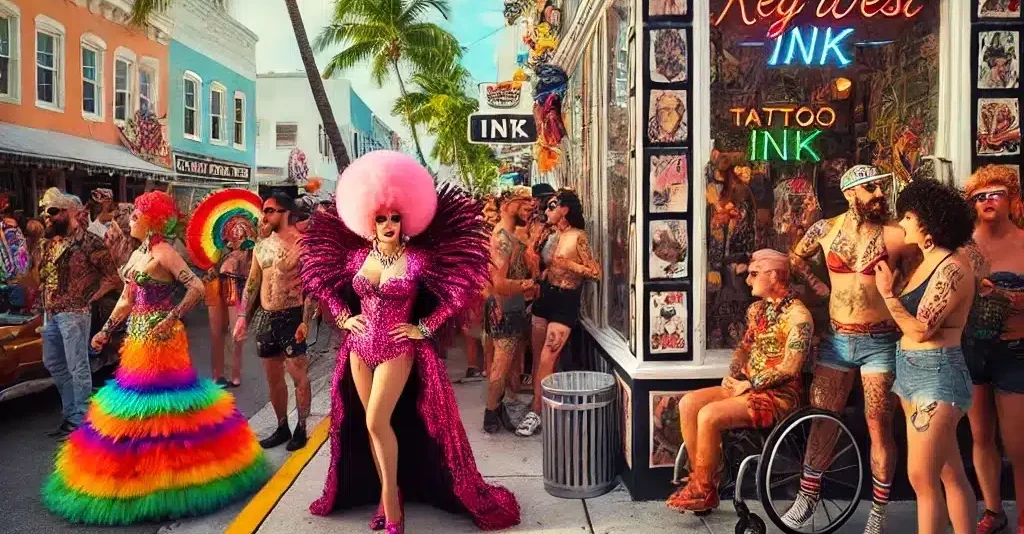 a group of people standing in front of a store